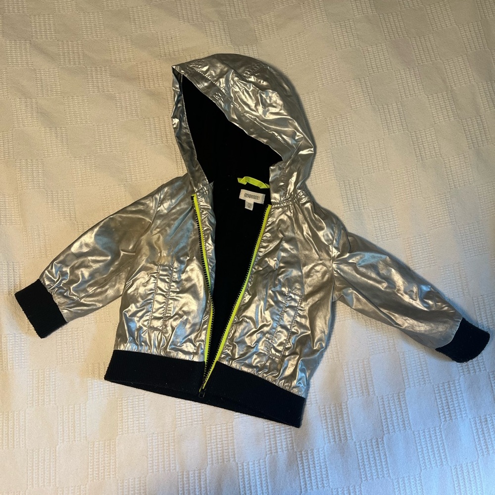 Gymboree Metallic Silver Hooded Jacket with Neon Yellow Zipper toddler